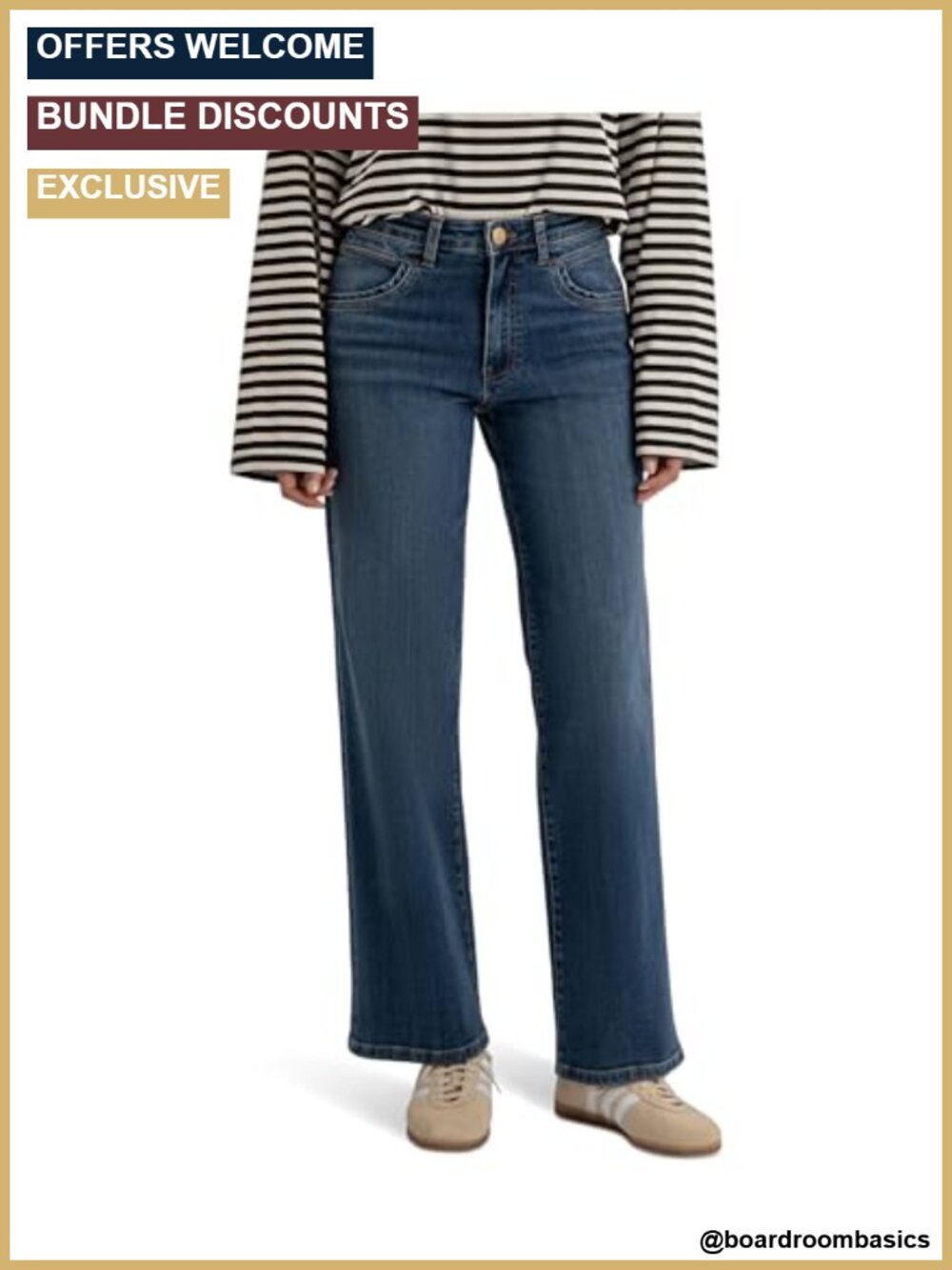 High-Rise Straight Leg Jeans 96% Cotton Stretchable Wide Leg Button Fly